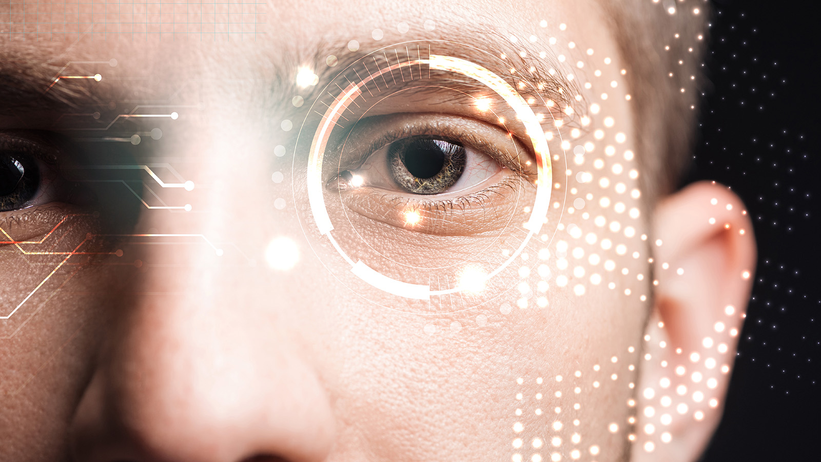 Face with digital patterns